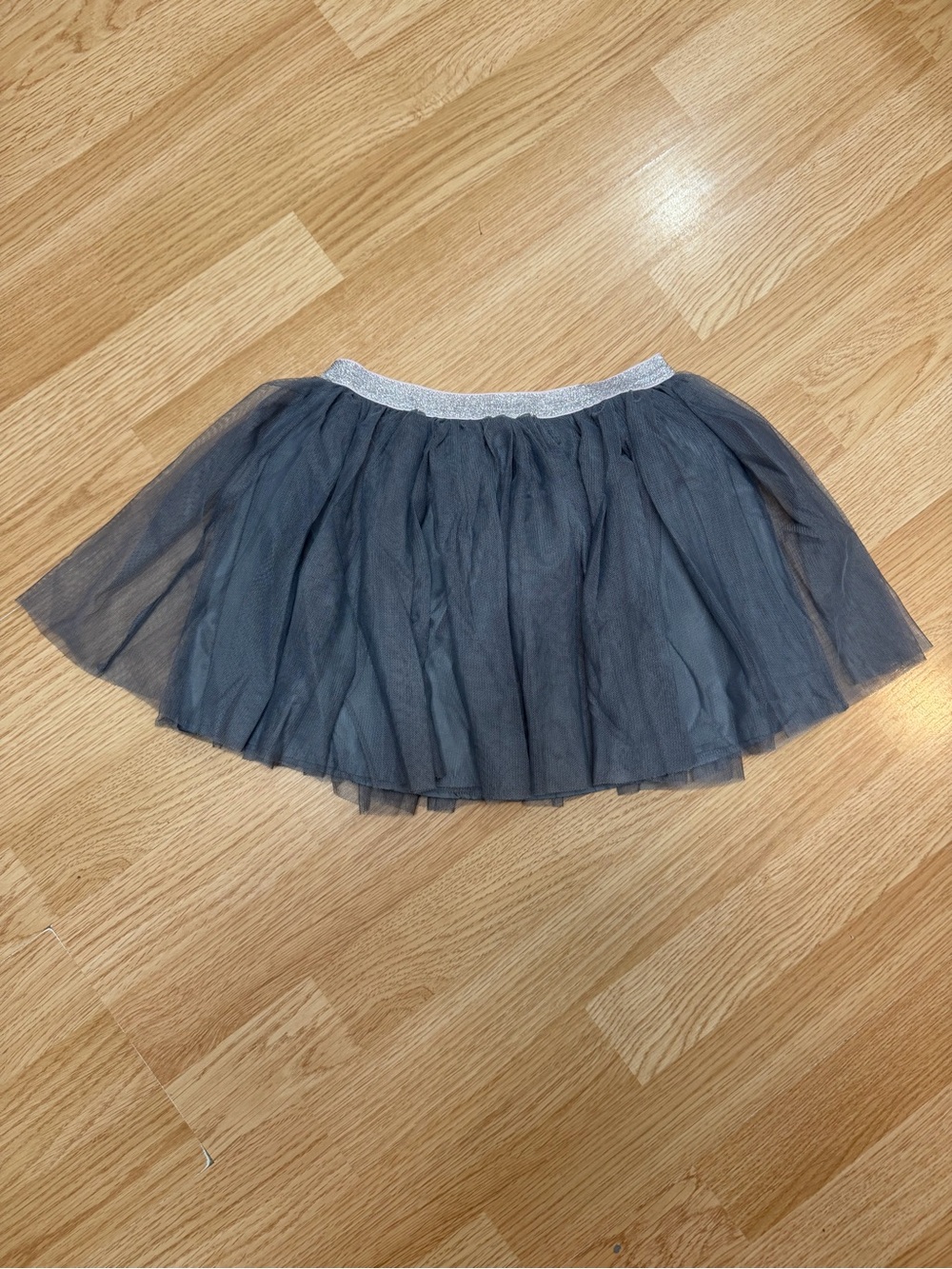 Peanut & Ollie Girls 5T Gray Tulle Tutu Skirt Silver Glitter Waistband Party